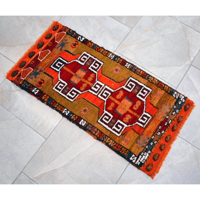 1970s Hand Made Bath Mat Kitchen Decor, Entry Mat, Colorful Small Turkish Rug - 18″ X 36″ For Sale - Image 11 of 13
