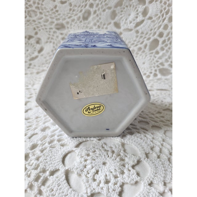 Andrea by Sadek Blue & White Porcelain Tea Canister or Vessel For Sale - Image 4 of 6