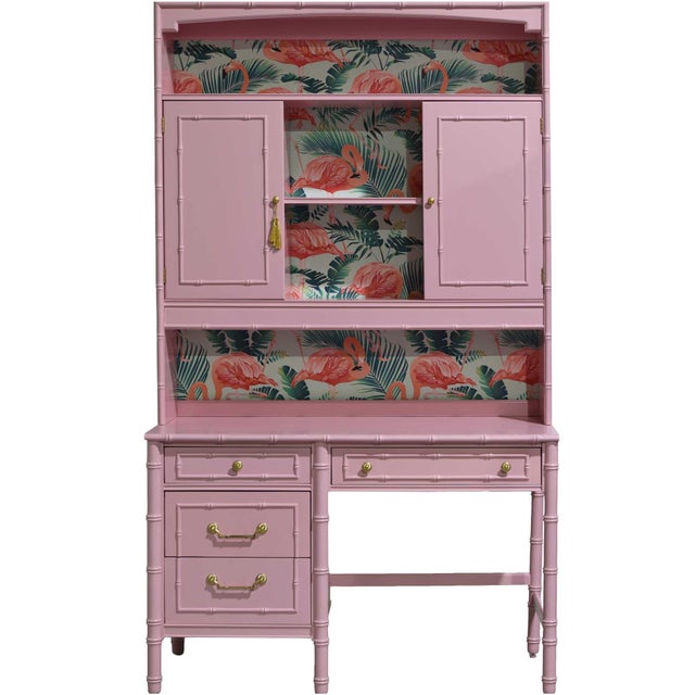 1960s Hollywood Regency Faux Bamboo Two Piece Desk by Thomasville - Newly Refinished For Sale - Image 18 of 18