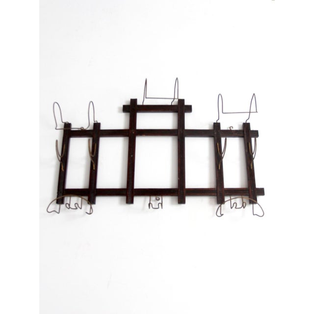 Antique Wood and Wire Wall Hat Rack With Coat Hooks For Sale - Image 9 of 18