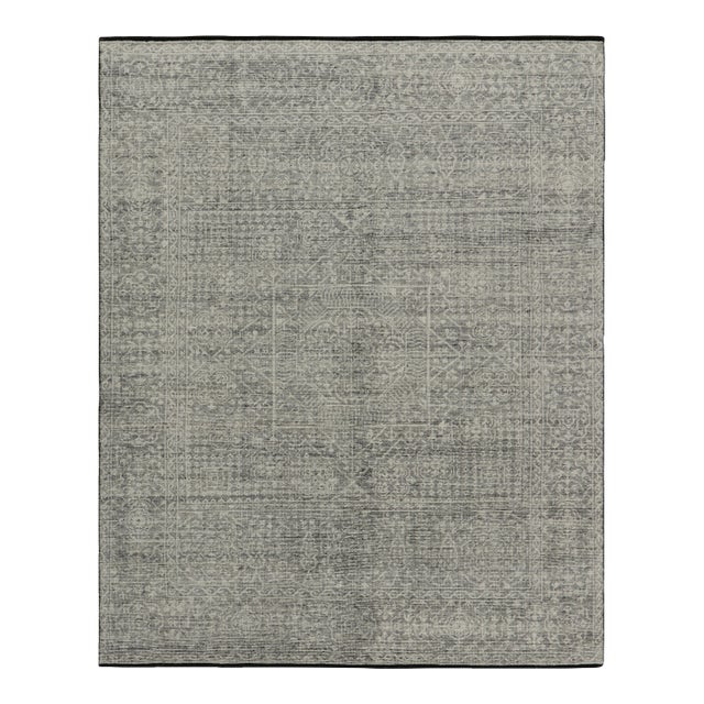 Rug & Kilim’s Mamluk Style Rug with Geometric Floral Patterns in Gray and White - 3x12 For Sale