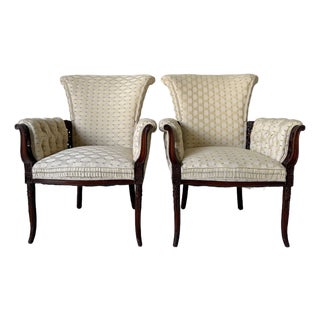 Vintage Regency Revival Carved Wood Armchairs – A Pair For Sale