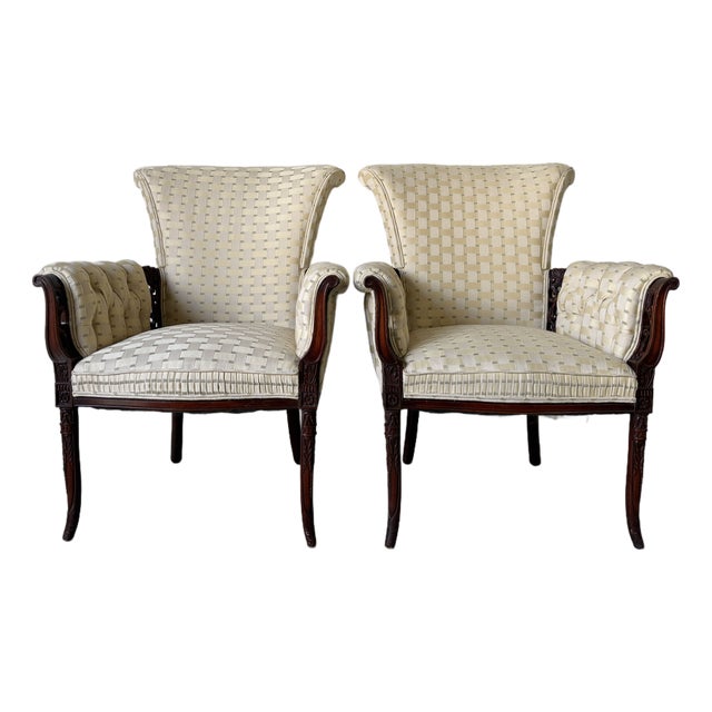 Vintage Regency Revival Carved Wood Armchairs – A Pair For Sale