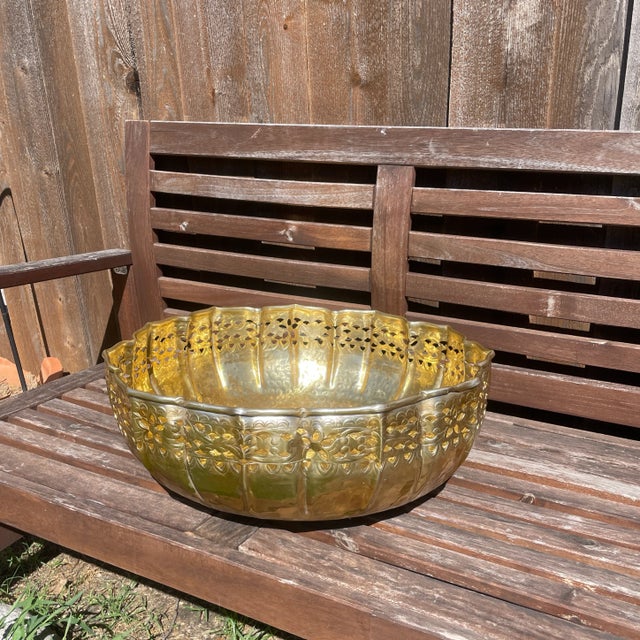 Metal Extra Large Brass Urli Bowl For Sale - Image 7 of 8