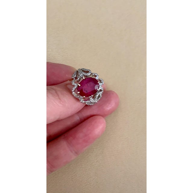 4 Carat Natural Ruby and Diamond 18 Karat White Gold Cocktail Ring For Sale - Image 11 of 18
