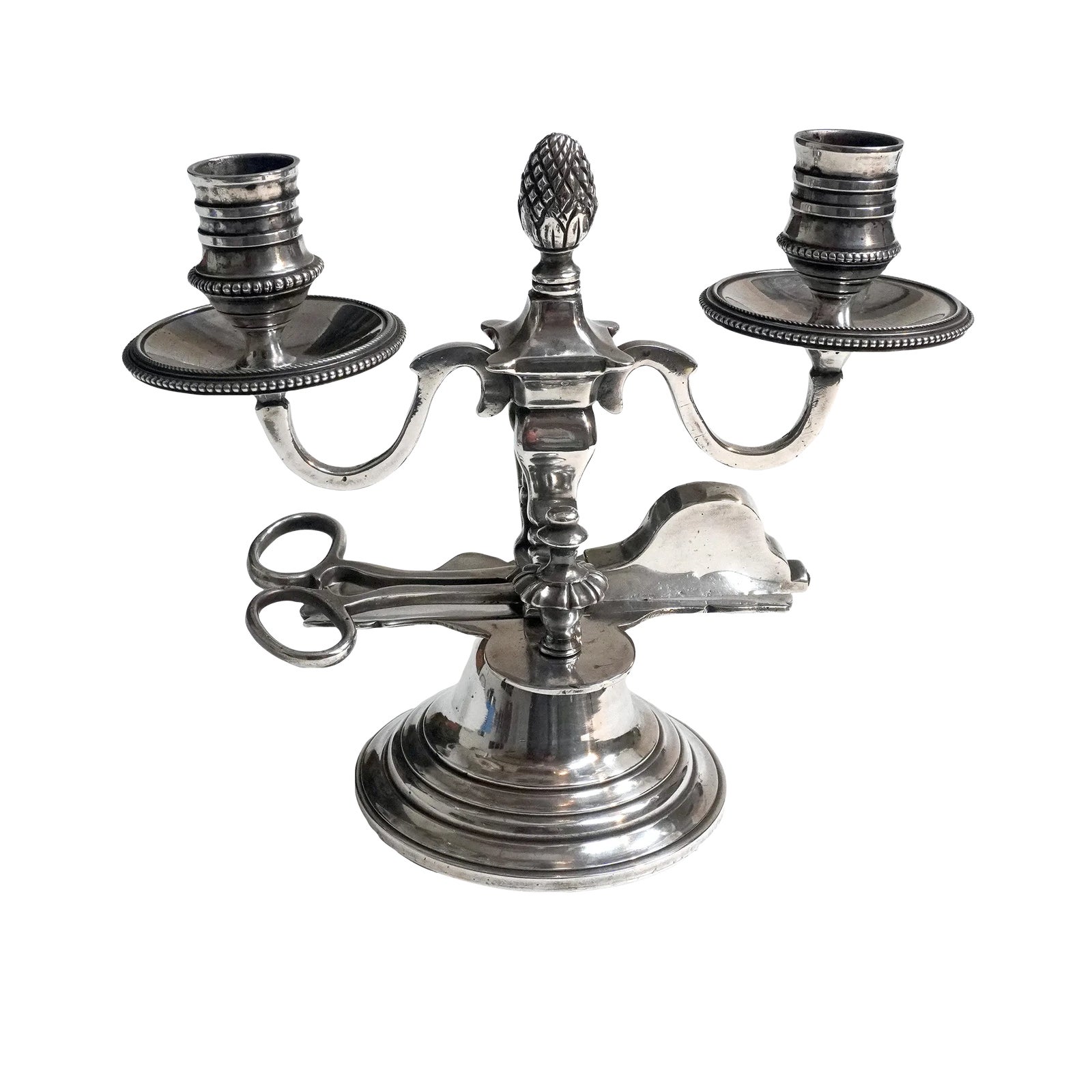 18th Century XVIII Century Silver Candle Holder with Snuffer Scissors
