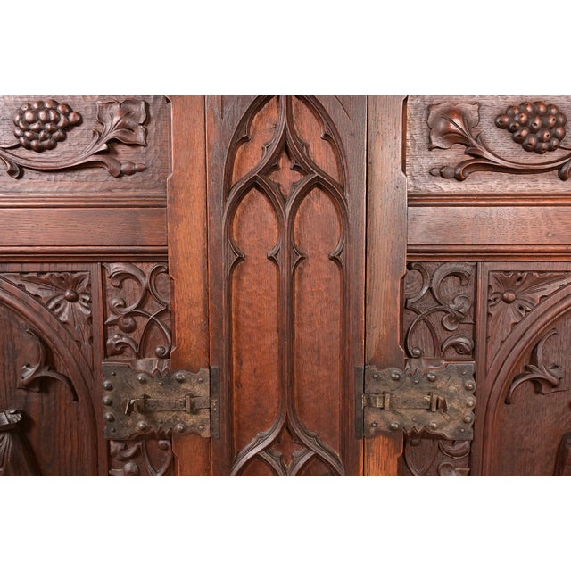 Antique French Gothic Revival Oak Bar Cabinet With Carved Figures, Circa 1890s For Sale - Image 9 of 14