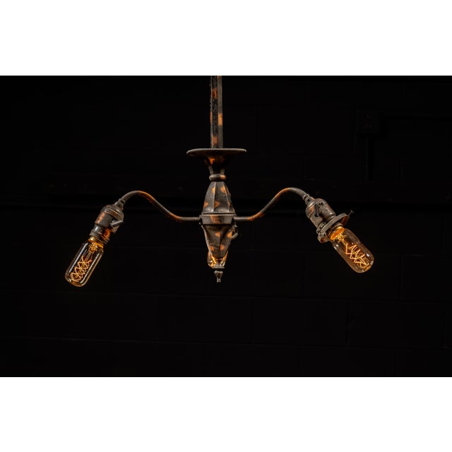 Early 20th Century Early 20th Century Triple-Arm Japanned Copper Gooseneck Chandelier For Sale - Image 5 of 7