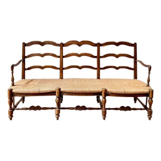 French Provincial Rush Seated Bench, 19th Century For Sale