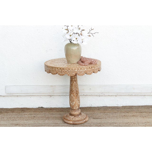 Intricate Floral Design Inlay Pedestal End Table For Sale - Image 9 of 9