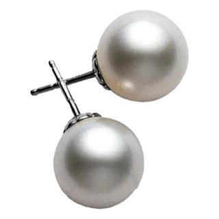 Late 20th Century Pair of Platinum Mikimoto 10.5mm Pearl Studs For Sale