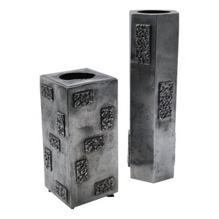Handcrafted Pewter Vases, Italy, 1960s, Set of 2 For Sale