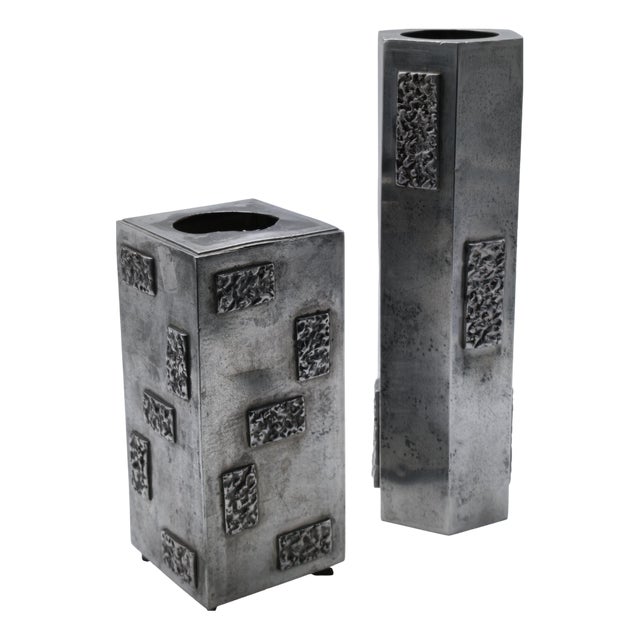 Handcrafted Pewter Vases, Italy, 1960s, Set of 2 For Sale