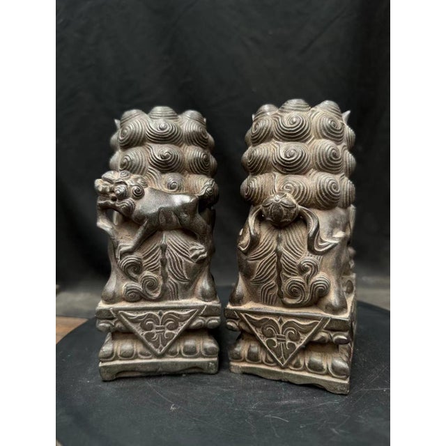 Late 20th Century Late 20th Century Pair of Taihang Rock Stone Guardian Lions – Feng Shui Entryway Protection & Wealth Attraction Statues For Sale - Image 5 of 6