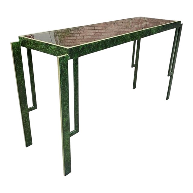 James Mont 1970’s Tony Duquette Style Faux Malachite Console Table - Newly Painted For Sale - Image 4 of 11