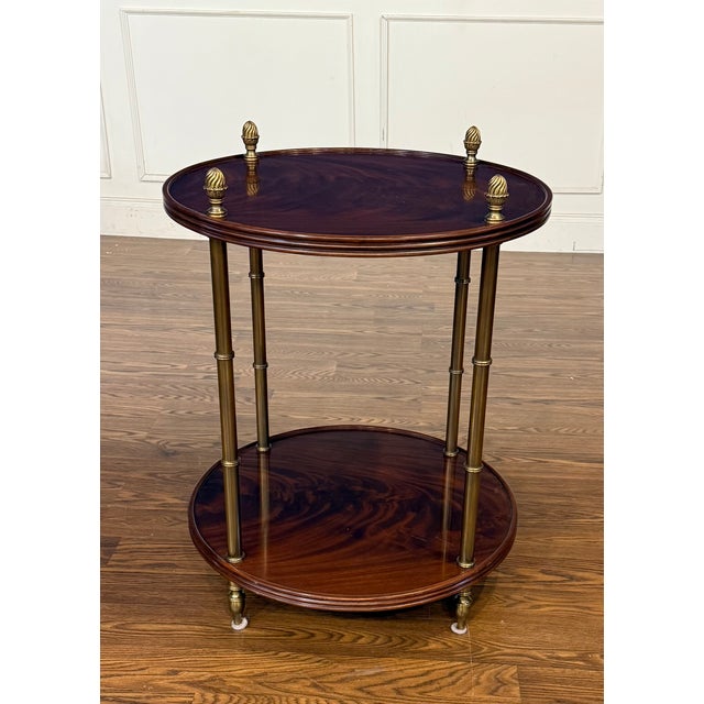 Pair of Round Mahogany Occasional Tables With Brass Accents by Leighton Hall - Showroom Samples For Sale - Image 12 of 18
