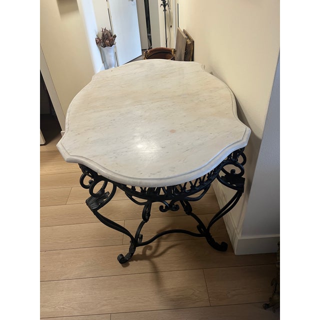 French 1940s French Wrought Iron Table With Beautiful Marble Top For Sale - Image 3 of 3