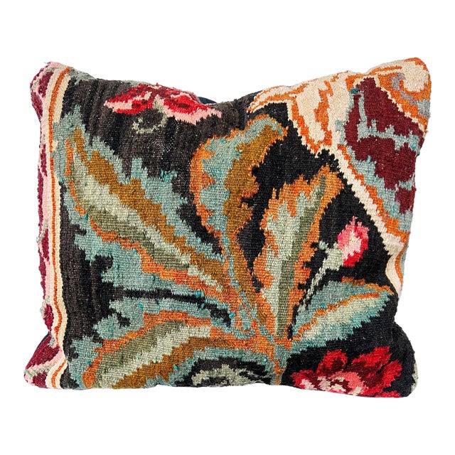 Antique Romanian Bessarabian Tapestry Wool Kilim Pillow Cover C1930s 20"x20" For Sale