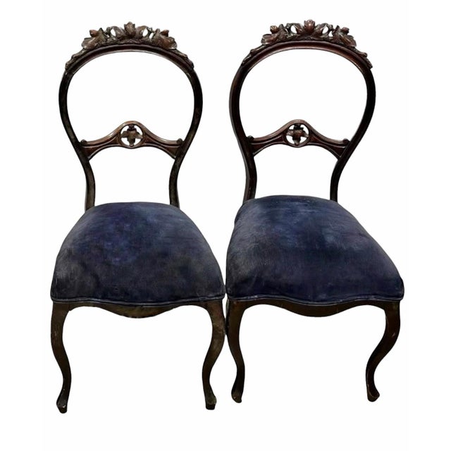 Victorian Early 20th Century Set of 3 Victorian Carved Balloon-Back Side Chairs For Sale - Image 3 of 7
