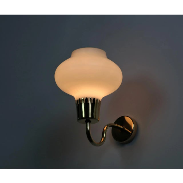 Danish Modern Brass and Opaline Glass Sconces by Acton Bjorn, 1950s, Set of 3 For Sale - Image 3 of 12