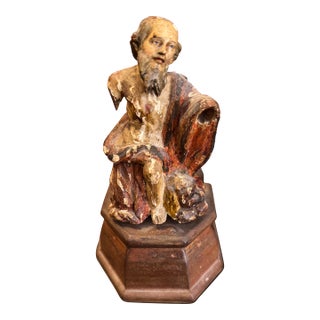 18th Century St. Mark With Lion Santos Polychrome Sculpture For Sale