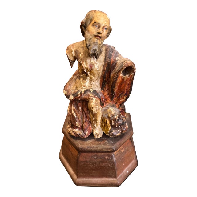18th Century St. Mark With Lion Santos Polychrome Sculpture For Sale