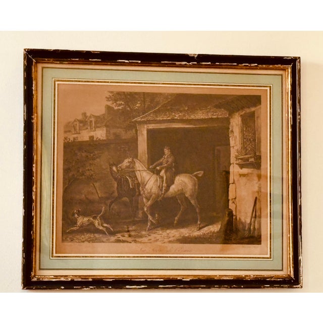 French Pair of French Antique Sporting Engravings – Equestrian & Hound Scenes For Sale - Image 3 of 3