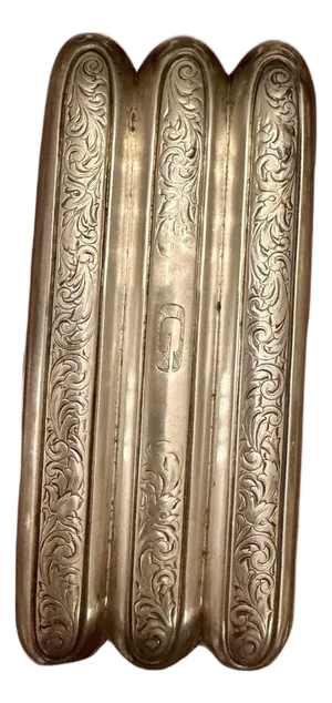 Antique c.1900 Sterling Silver Three-Finger Cigar Case With Gold-Wash Interior