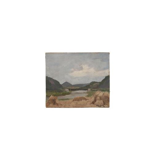 Mid-Century Modern O. Couvreur, Landscape, 1946, Oil on Hardboard For Sale - Image 3 of 3