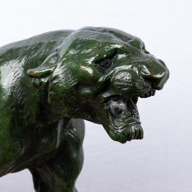 Cream Eugene Cartier, French Art Deco Jaguar, 20th Century, Bronze on Stone Base For Sale - Image 8 of 18
