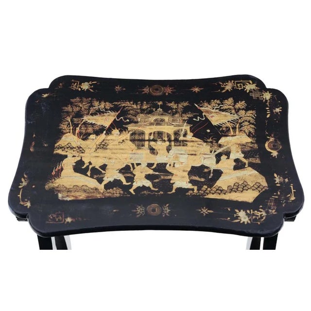 19th Century Chinese Boulle-Work Black Lacquer Nesting Tables, Set of 4 For Sale - Image 5 of 9