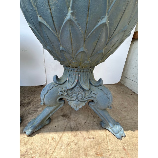 Metal Rare Neoclassical Antique Garden Urns- A Pair For Sale - Image 7 of 17