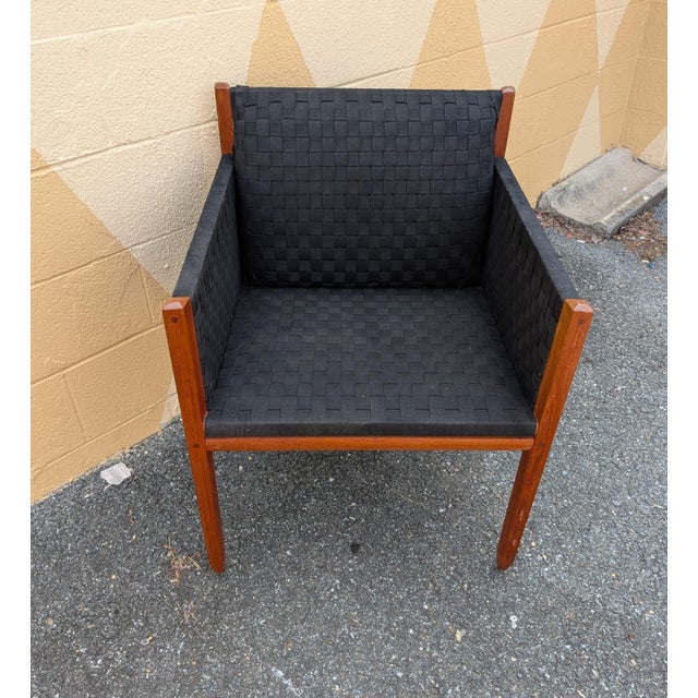 Wood Vintage Shaker Style Armchair With Hand-Woven Canvas Checkerboard Seat For Sale - Image 7 of 10