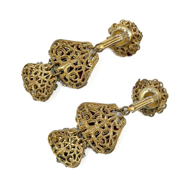 Vintage Red Glass Bead and Rhinestone Drop Earrings by Robert DeMario, 1950s, Set of 2 For Sale - Image 9 of 11