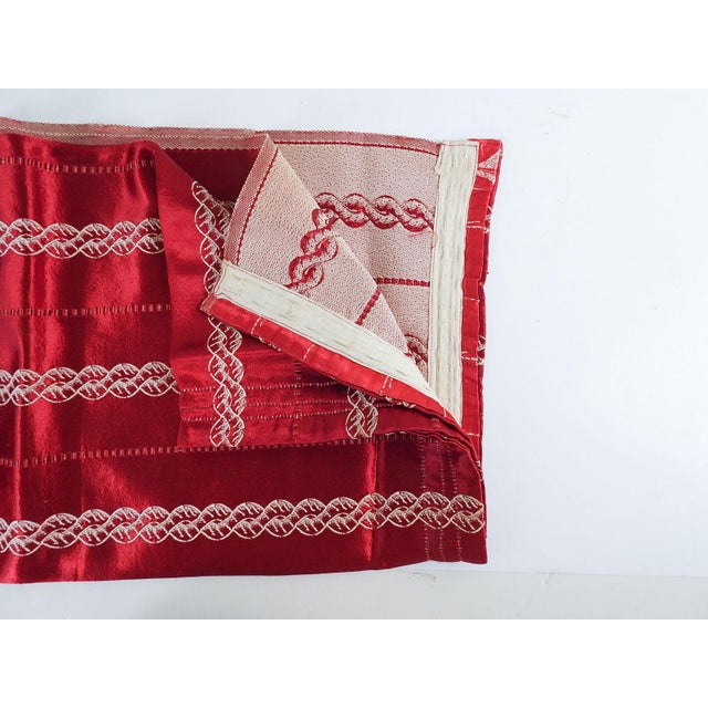 Vintage 1950s Heavy Red Satin Drapery Panel Fabric - a Pair For Sale - Image 4 of 8