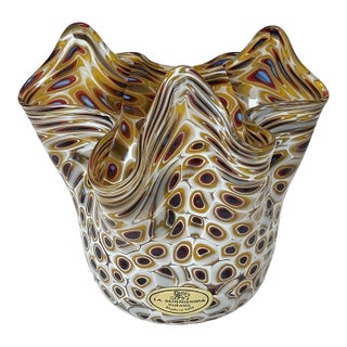 Vintage Murano Glass La Serenissima Millefiori Handkerchief Vase For Sale