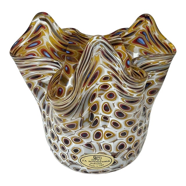 Vintage Murano Glass La Serenissima Millefiori Handkerchief Vase For Sale