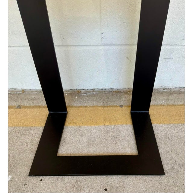 Original retail $642, timeless Modern White Marble Accent Table, black metal base, showroom floor sample