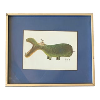 Original Vintage Hypo With Bird Painting 1960’s Original Metal Frame For Sale