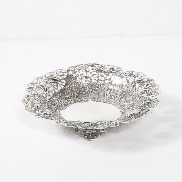 Aesthetic Movement Sterling Repouse Flora & Fauna Dish Signed Pau Kuang For Sale - Image 4 of 15