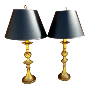 Vintage Alberto Giacometti Style Gilt Brass Table Lamps-A Pair