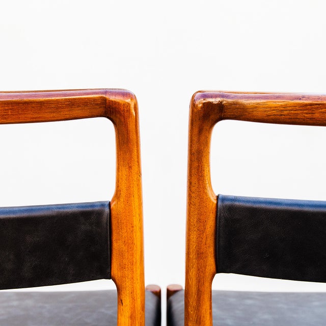 Vintage 1960s Teak & Leather Dining Chairs Attributed to Kai Kristiansen, Danish Mid Century Modern For Sale In Los Angeles - Image 6 of 14