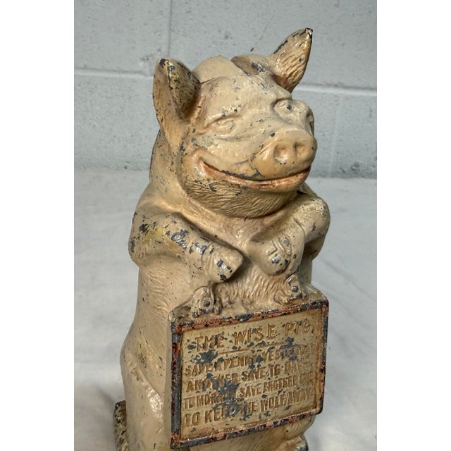 Antique Thrifty Be Wise Metal Pig Hand Painted Cast Metal Coin Still Dime Bank For Sale In New York - Image 6 of 10