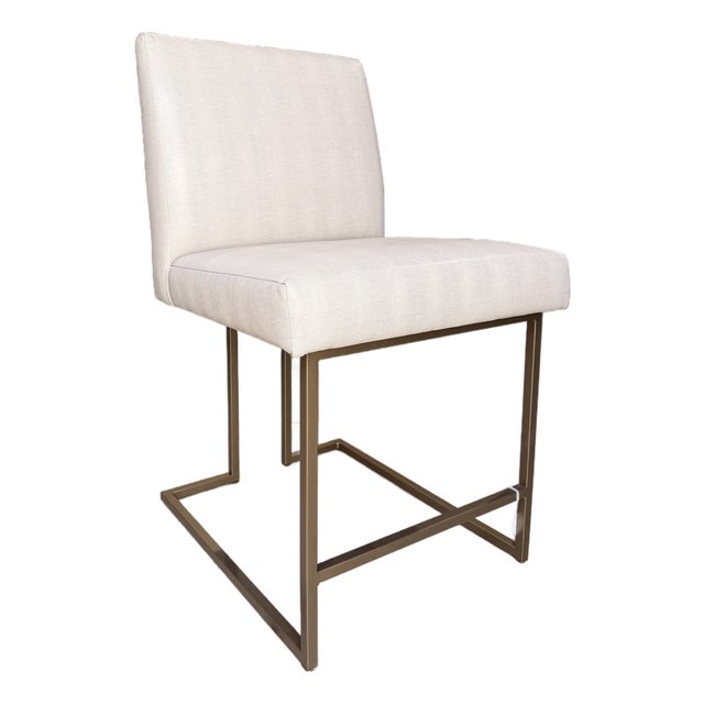 Kravet Ivory Faux Snake Leather Counter Stool With Brass Legs For Sale