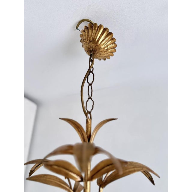 French Gilt Palm Leaf Chandelier, 1950 For Sale - Image 12 of 15