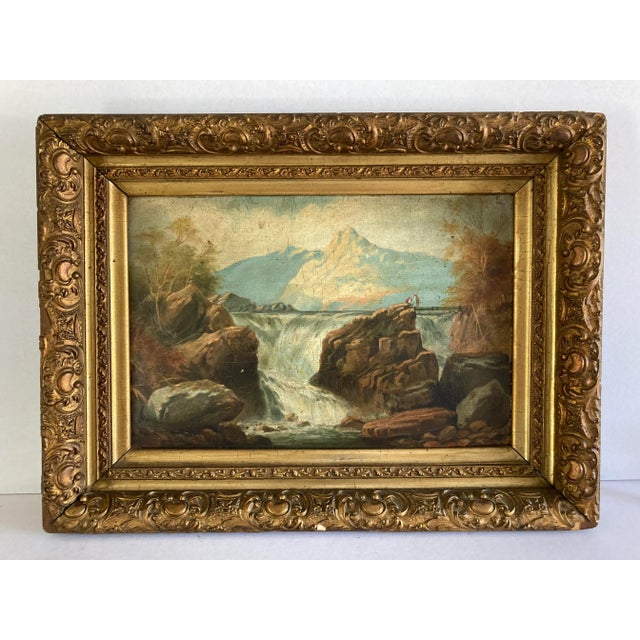 Early 19th Century Early 19th Century Waterfall Landscape Oil Painting, Framed For Sale - Image 5 of 5