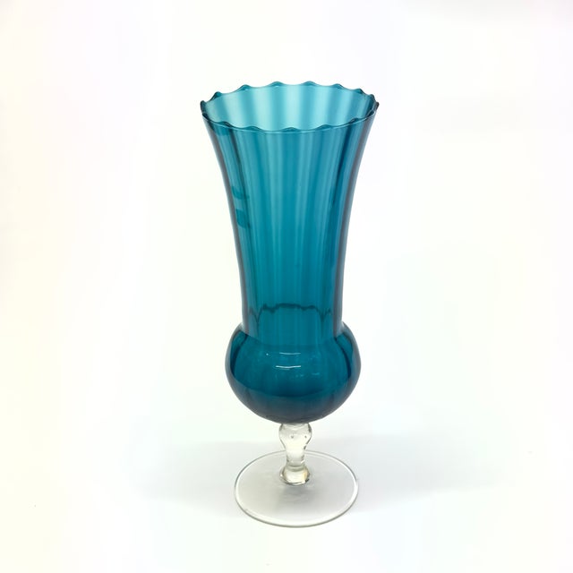 Mid 20th Century Mid 20th Century Mixed Blues Fluted Glass Vessel Curation - Set of 5 For Sale - Image 5 of 11