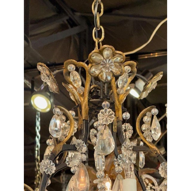 Traditional Vintage French Maison and Bagues Bronze and Rock Crystal Chandelier For Sale - Image 3 of 7