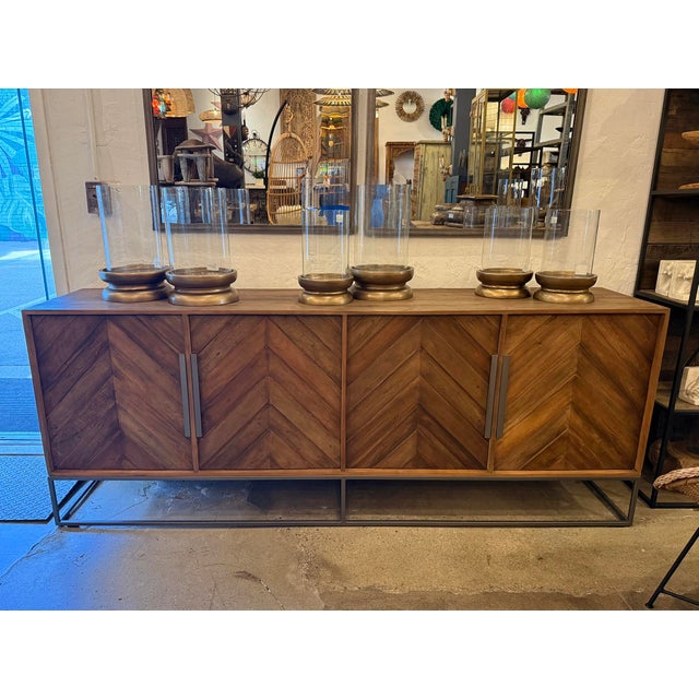 Modern Chevron Salvaged Wood Sideboard Credenza For Sale In Los Angeles - Image 6 of 6