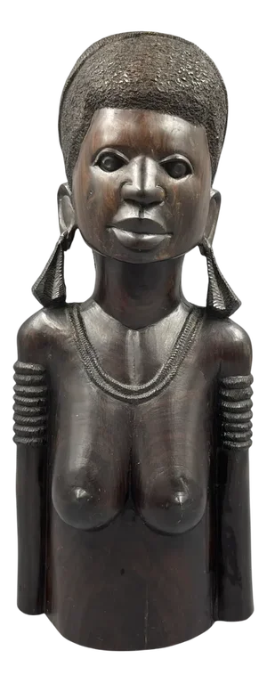 Vintage Heavy Bust of an African Woman Made from Makassar Ebony, 1970s